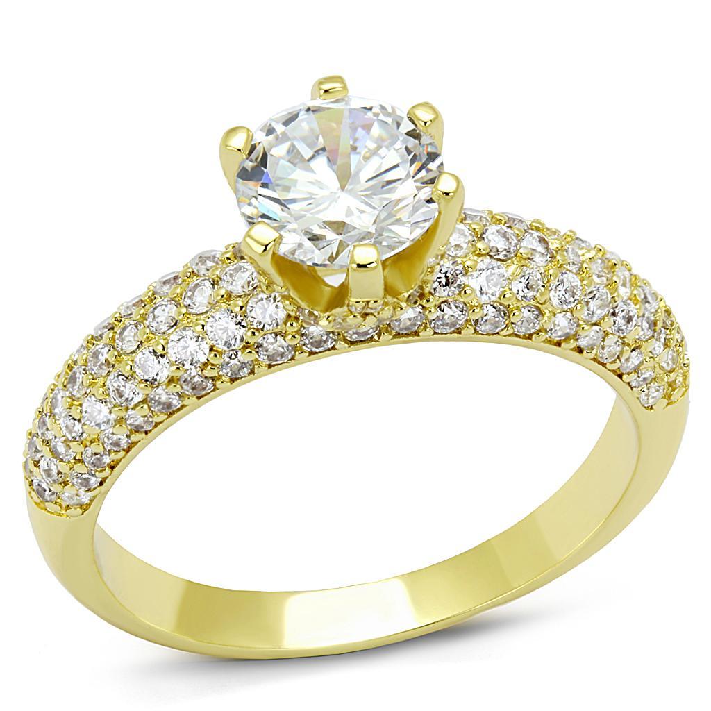 3W1255 - Gold Brass Ring with AAA Grade CZ  in Clear LuxuryLifeWay Online Store
