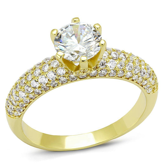 3W1255 - Gold Brass Ring with AAA Grade CZ  in Clear LuxuryLifeWay Online Store