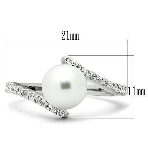 3W126 - Rhodium Brass Ring with Synthetic Pearl in White LuxuryLifeWay Online Store
