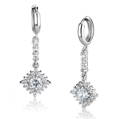 3W1280 - Rhodium Brass Earrings with AAA Grade CZ  in Clear LuxuryLifeWay Online Store