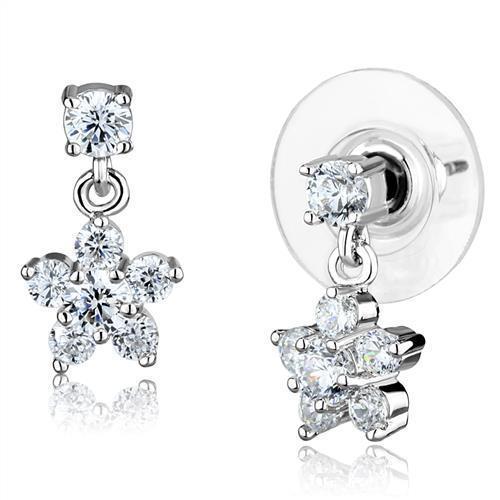 3W1284 - Rhodium Brass Earrings with AAA Grade CZ  in Clear LuxuryLifeWay Online Store