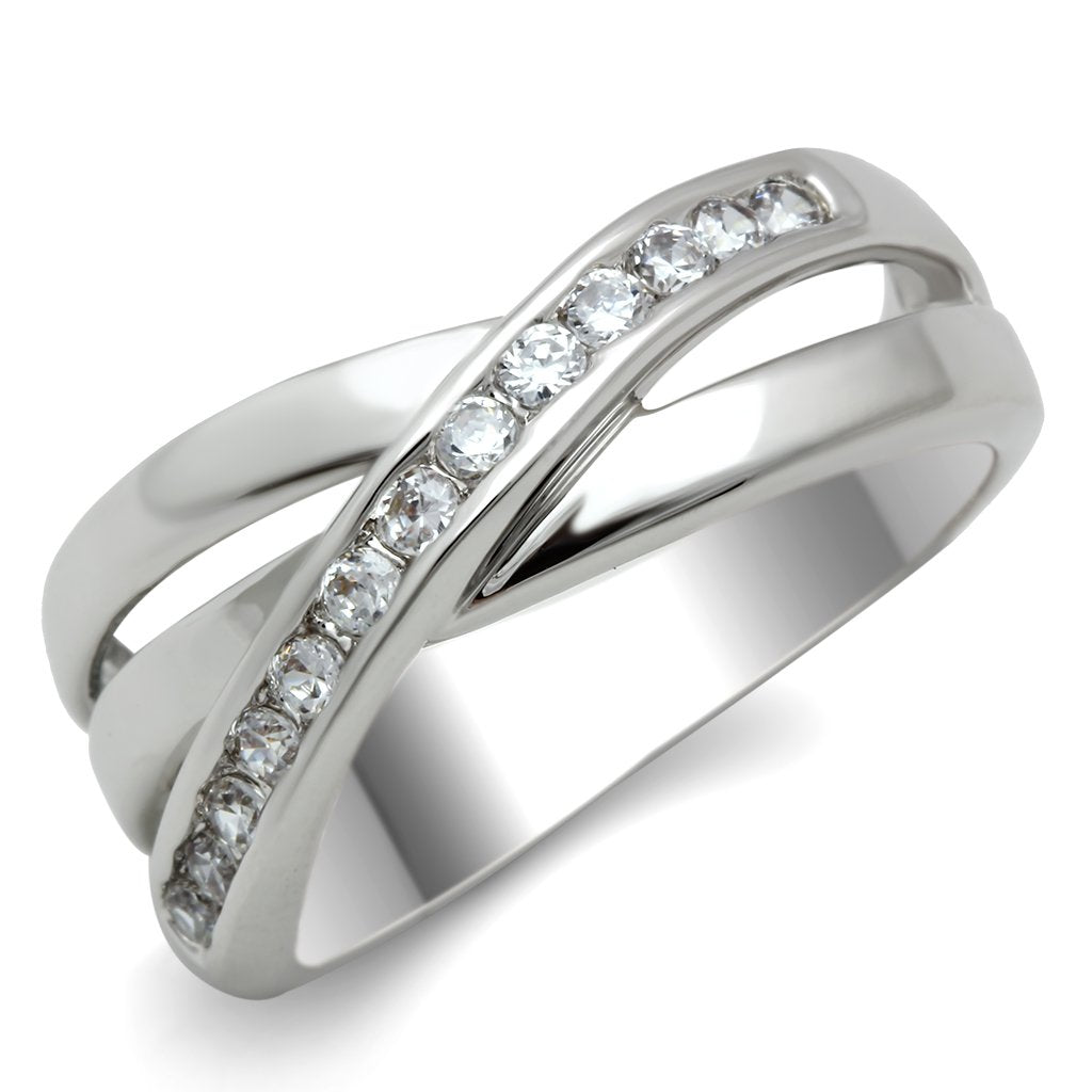 3W128 - Rhodium Brass Ring with AAA Grade CZ  in Clear LuxuryLifeWay Online Store