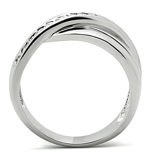 3W128 - Rhodium Brass Ring with AAA Grade CZ  in Clear LuxuryLifeWay Online Store