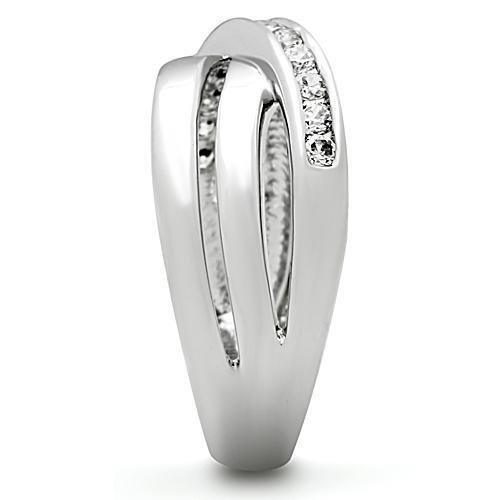 3W128 - Rhodium Brass Ring with AAA Grade CZ  in Clear LuxuryLifeWay Online Store