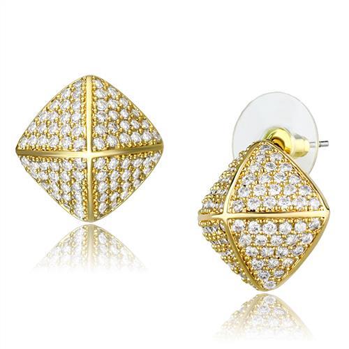 3W1323 - Gold Brass Earrings with AAA Grade CZ  in Clear LuxuryLifeWay Online Store