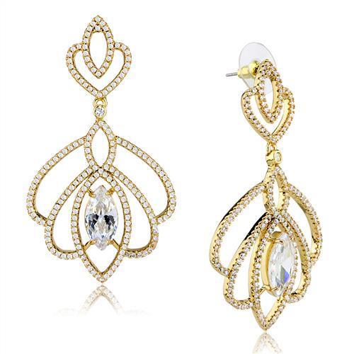 3W1324 - Gold Brass Earrings with AAA Grade CZ  in Clear LuxuryLifeWay Online Store