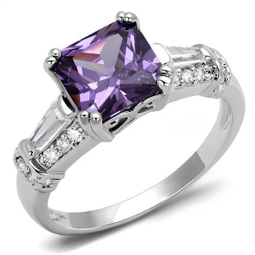 3W1365 - Rhodium Brass Ring with AAA Grade CZ  in Amethyst LuxuryLifeWay Online Store