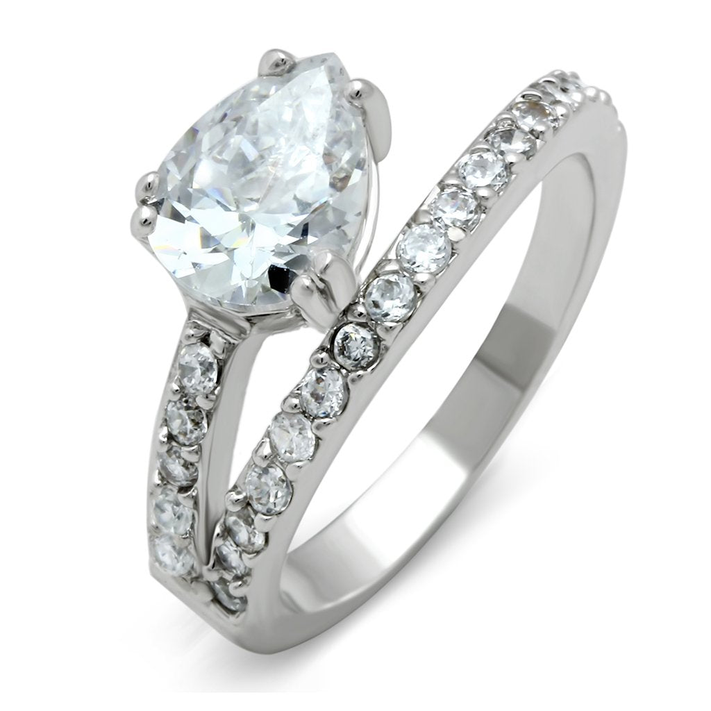 3W136 - Rhodium Brass Ring with AAA Grade CZ  in Clear LuxuryLifeWay Online Store