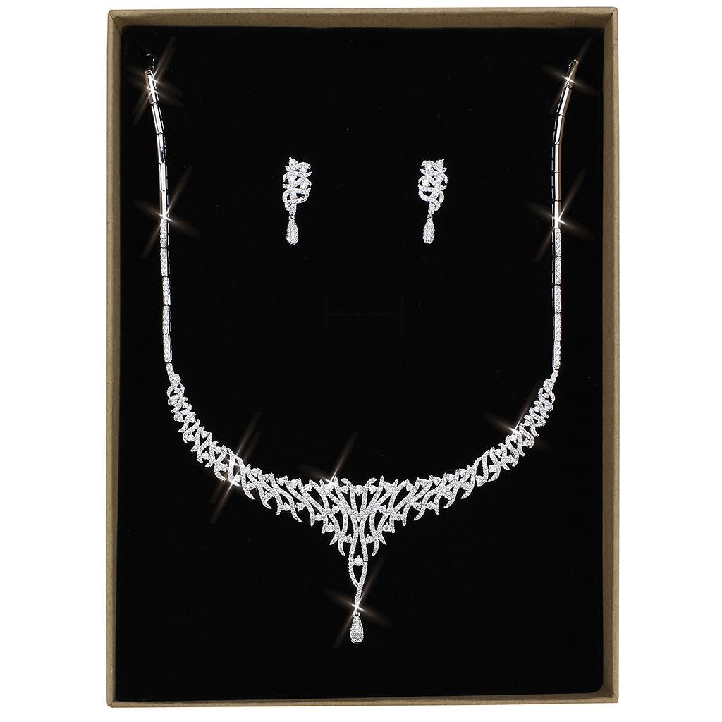 3W1413 - Rhodium Brass Jewelry Sets with AAA Grade CZ  in Clear LuxuryLifeWay Online Store