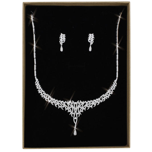 3W1413 - Rhodium Brass Jewelry Sets with AAA Grade CZ  in Clear LuxuryLifeWay Online Store