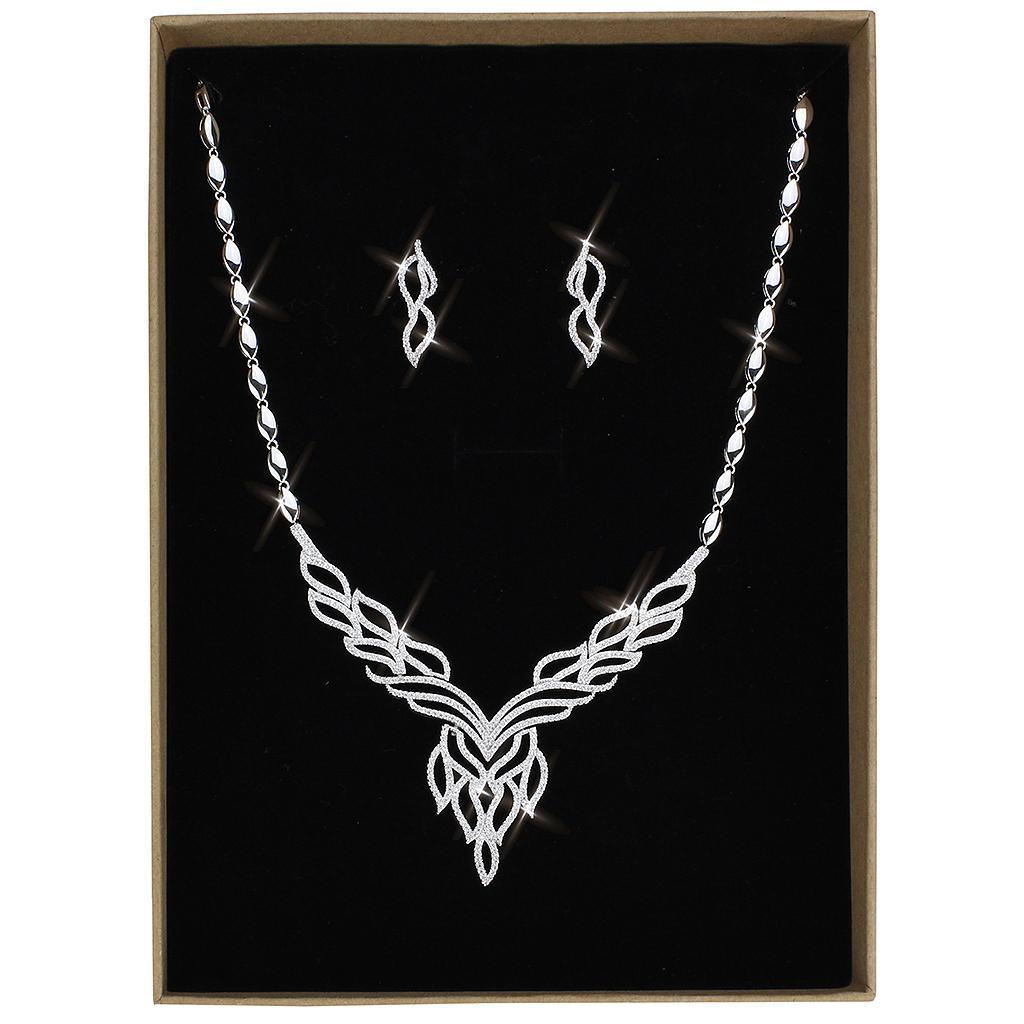 3W1418 - Rhodium Brass Jewelry Sets with AAA Grade CZ  in Clear LuxuryLifeWay Online Store