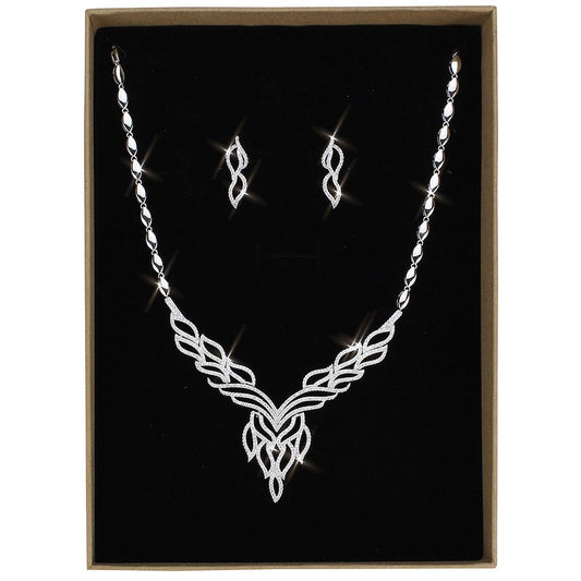 3W1418 - Rhodium Brass Jewelry Sets with AAA Grade CZ  in Clear LuxuryLifeWay Online Store