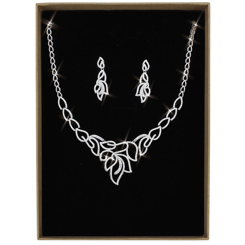 3W1420 - Rhodium Brass Jewelry Sets with AAA Grade CZ  in Clear LuxuryLifeWay Online Store