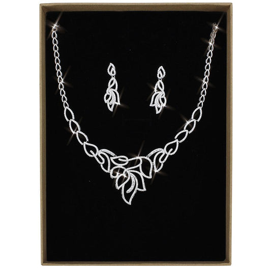 3W1420 - Rhodium Brass Jewelry Sets with AAA Grade CZ  in Clear LuxuryLifeWay Online Store