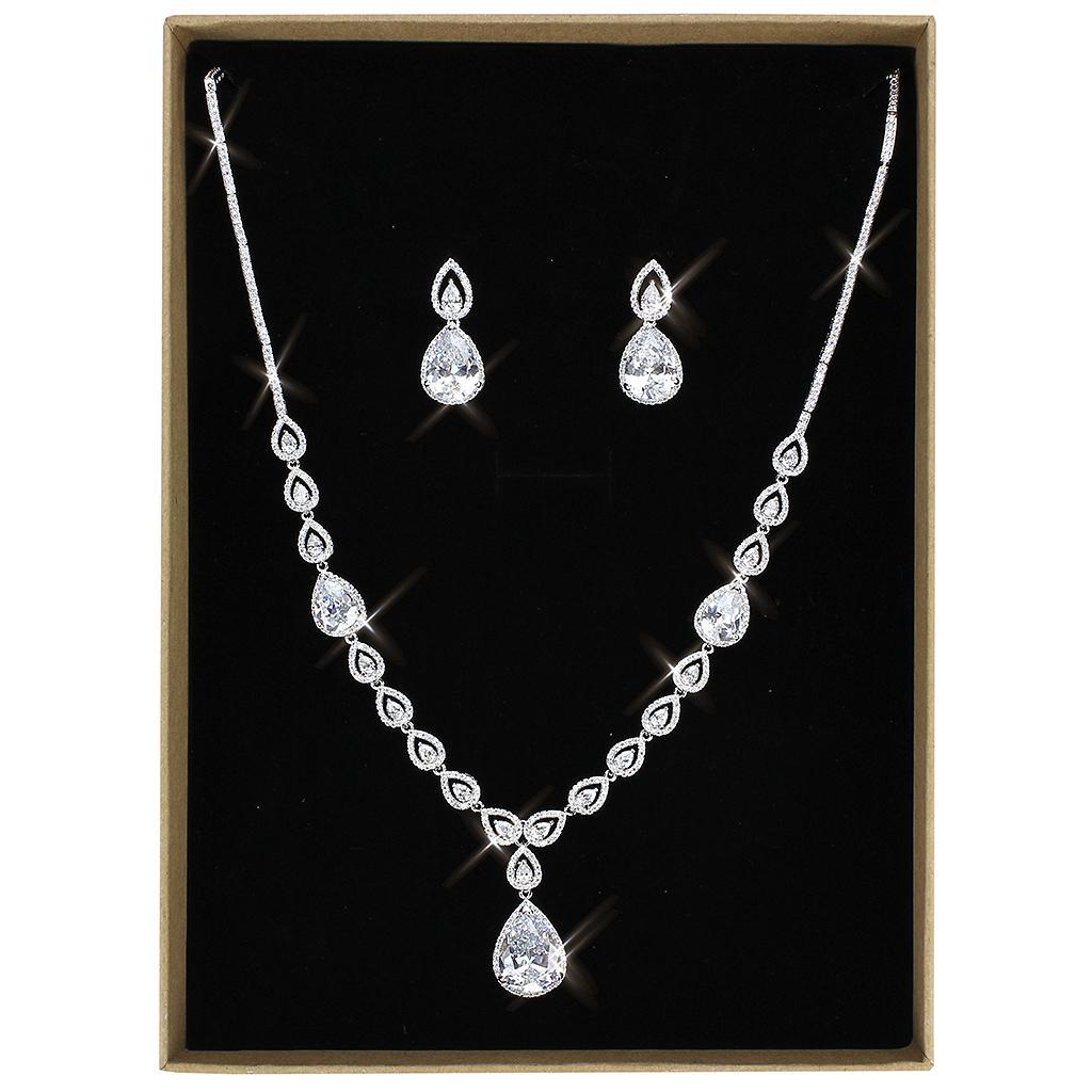 3W1427 - Rhodium Brass Jewelry Sets with AAA Grade CZ  in Clear LuxuryLifeWay Online Store