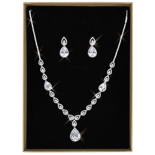 3W1427 - Rhodium Brass Jewelry Sets with AAA Grade CZ  in Clear LuxuryLifeWay Online Store