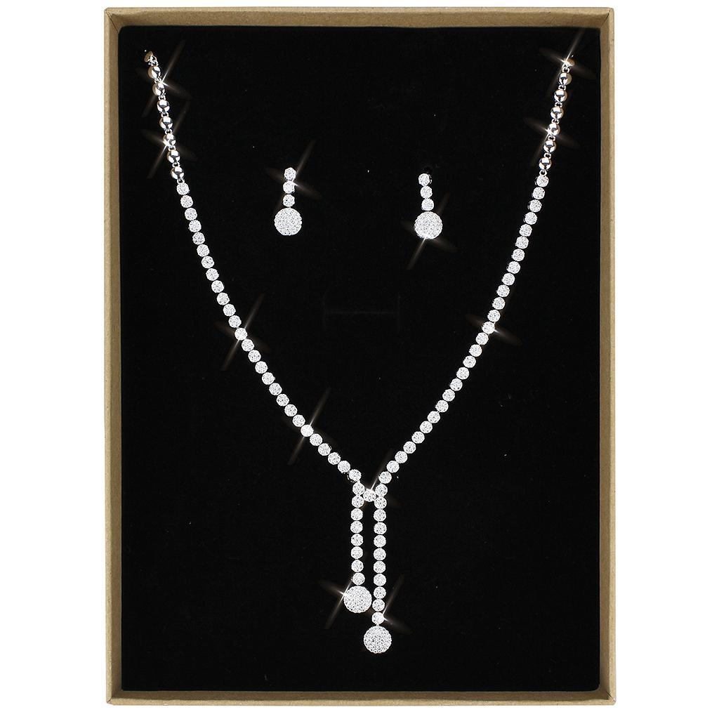 3W1428 - Rhodium Brass Jewelry Sets with AAA Grade CZ  in Clear LuxuryLifeWay Online Store