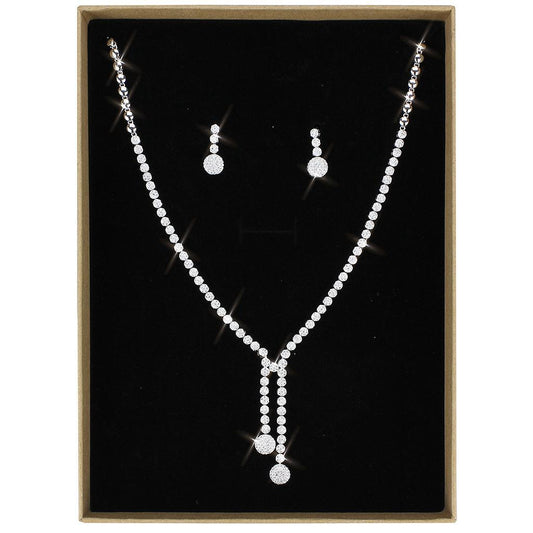 3W1428 - Rhodium Brass Jewelry Sets with AAA Grade CZ  in Clear LuxuryLifeWay Online Store