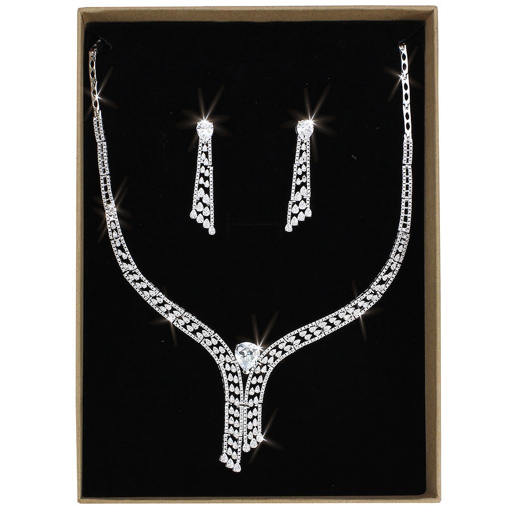 3W1434 - Rhodium Brass Jewelry Sets with AAA Grade CZ  in Clear LuxuryLifeWay Online Store