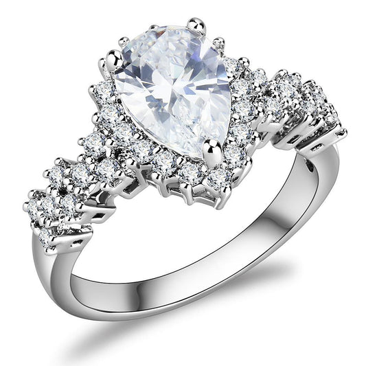 3W1442 - Rhodium Brass Ring with AAA Grade CZ  in Clear LuxuryLifeWay Online Store