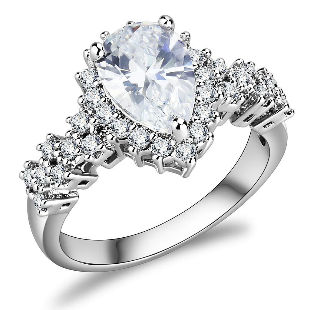 3W1442 - Rhodium Brass Ring with AAA Grade CZ  in Clear LuxuryLifeWay Online Store