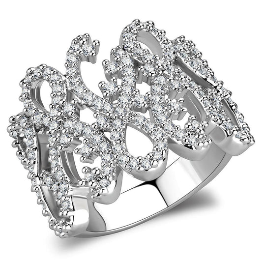 3W1443 - Rhodium Brass Ring with AAA Grade CZ  in Clear LuxuryLifeWay Online Store