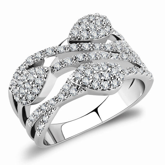 3W1446 - Rhodium Brass Ring with AAA Grade CZ  in Clear LuxuryLifeWay Online Store