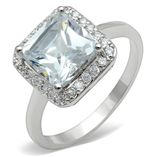 3W144 - Rhodium Brass Ring with AAA Grade CZ  in Clear LuxuryLifeWay Online Store
