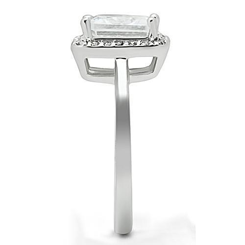 3W144 - Rhodium Brass Ring with AAA Grade CZ  in Clear LuxuryLifeWay Online Store