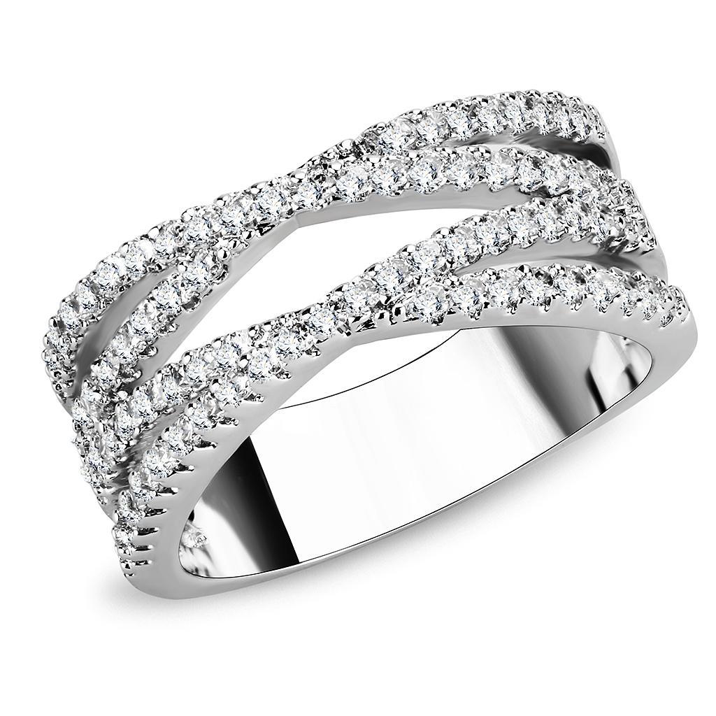 3W1450 - Rhodium Brass Ring with AAA Grade CZ  in Clear LuxuryLifeWay Online Store