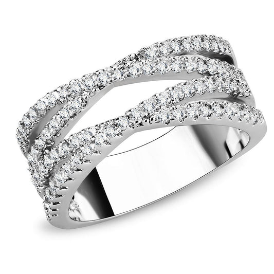 3W1450 - Rhodium Brass Ring with AAA Grade CZ  in Clear LuxuryLifeWay Online Store