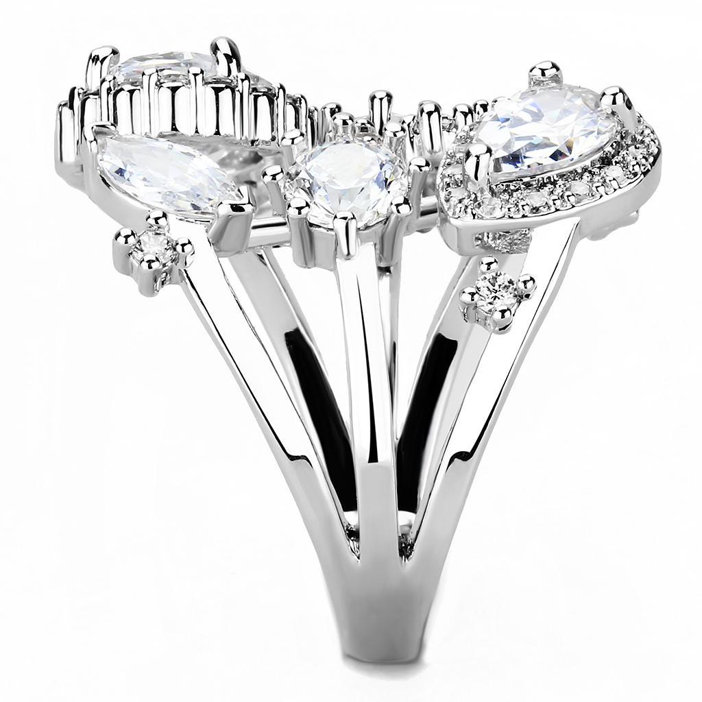 3W1454 - Rhodium Brass Ring with AAA Grade CZ  in Clear LuxuryLifeWay Online Store