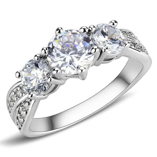 3W1456 - Rhodium Brass Ring with AAA Grade CZ  in Clear LuxuryLifeWay Online Store