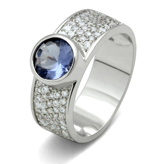 3W146 - Rhodium Brass Ring with Synthetic Synthetic Glass in Light Sapphire LuxuryLifeWay Online Store