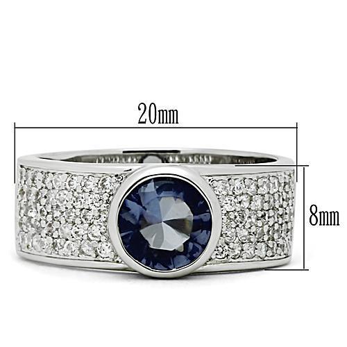 3W146 - Rhodium Brass Ring with Synthetic Synthetic Glass in Light Sapphire LuxuryLifeWay Online Store