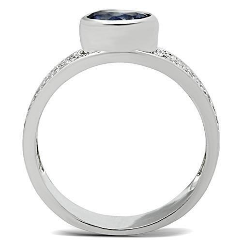 3W146 - Rhodium Brass Ring with Synthetic Synthetic Glass in Light Sapphire LuxuryLifeWay Online Store