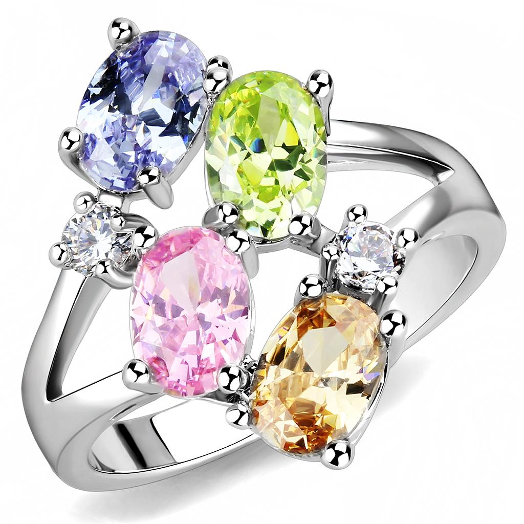 Jean Cocktail Ring - Rhodium Brass, AAA CZ , Multi Color - 3W1474 LuxuryLifeWay Online Store