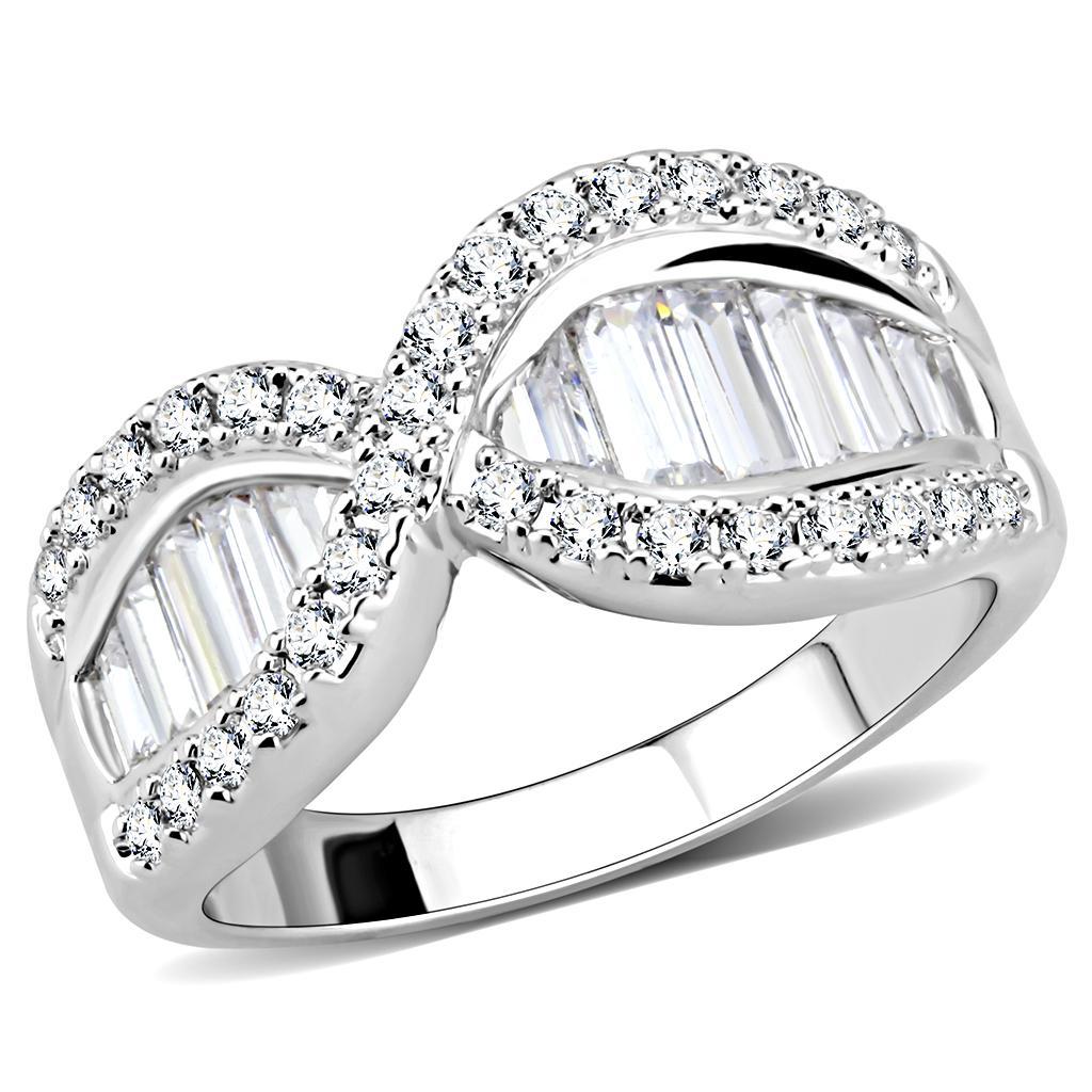3W1518 - Rhodium Brass Ring with AAA Grade CZ  in Clear LuxuryLifeWay Online Store