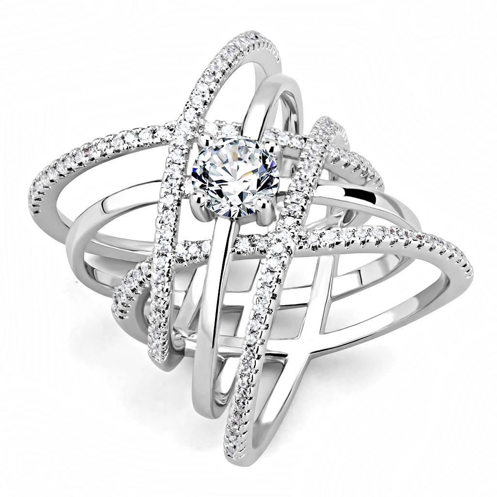 3W1528 - Rhodium Brass Ring with AAA Grade CZ  in Clear LuxuryLifeWay Online Store