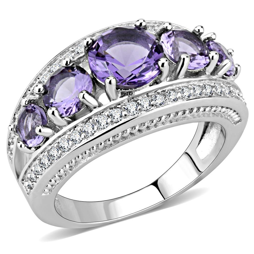 3W1530 - Rhodium Brass Ring with Synthetic  in Amethyst LuxuryLifeWay Online Store