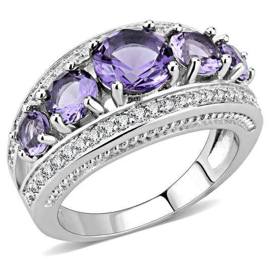 3W1530 - Rhodium Brass Ring with Synthetic  in Amethyst LuxuryLifeWay Online Store