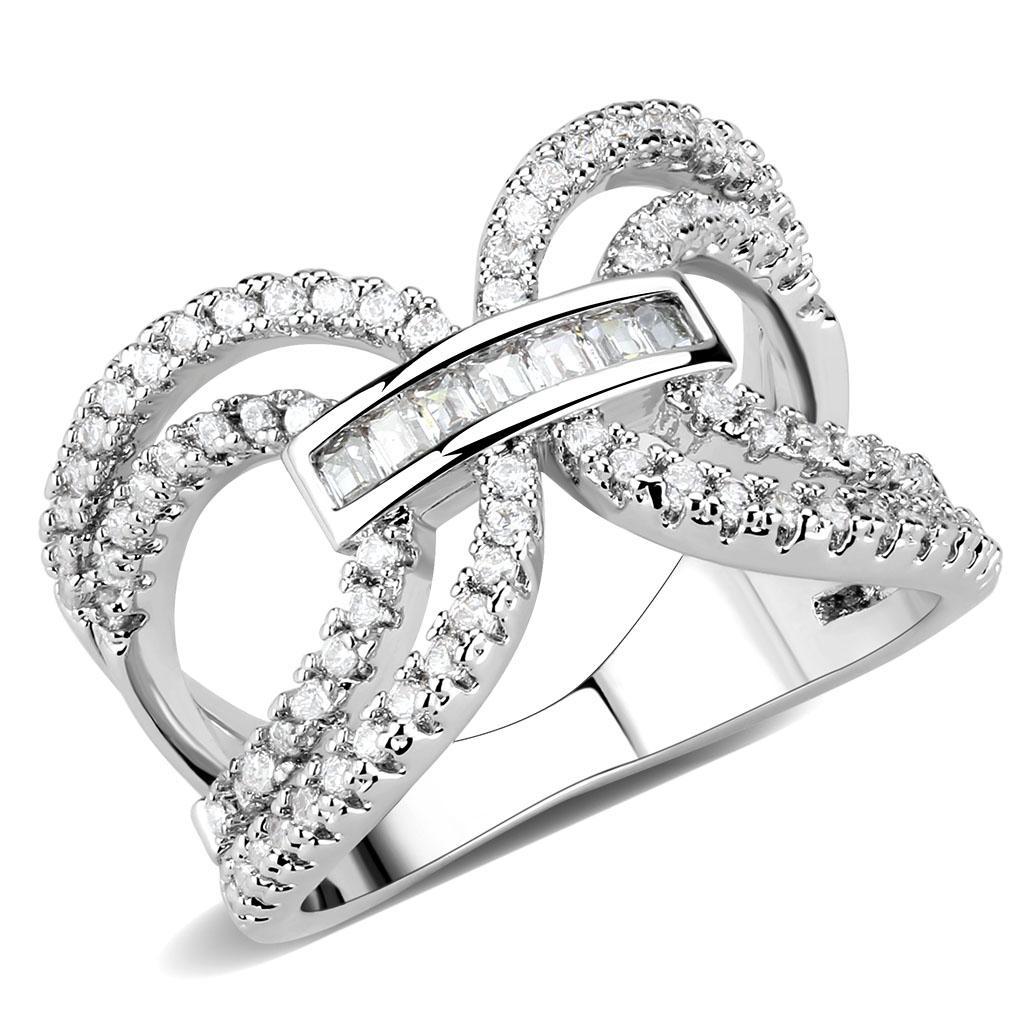 3W1541 - Rhodium Brass Ring with AAA Grade CZ  in Clear LuxuryLifeWay Online Store