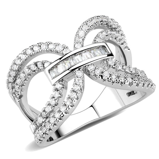 3W1541 - Rhodium Brass Ring with AAA Grade CZ  in Clear LuxuryLifeWay Online Store