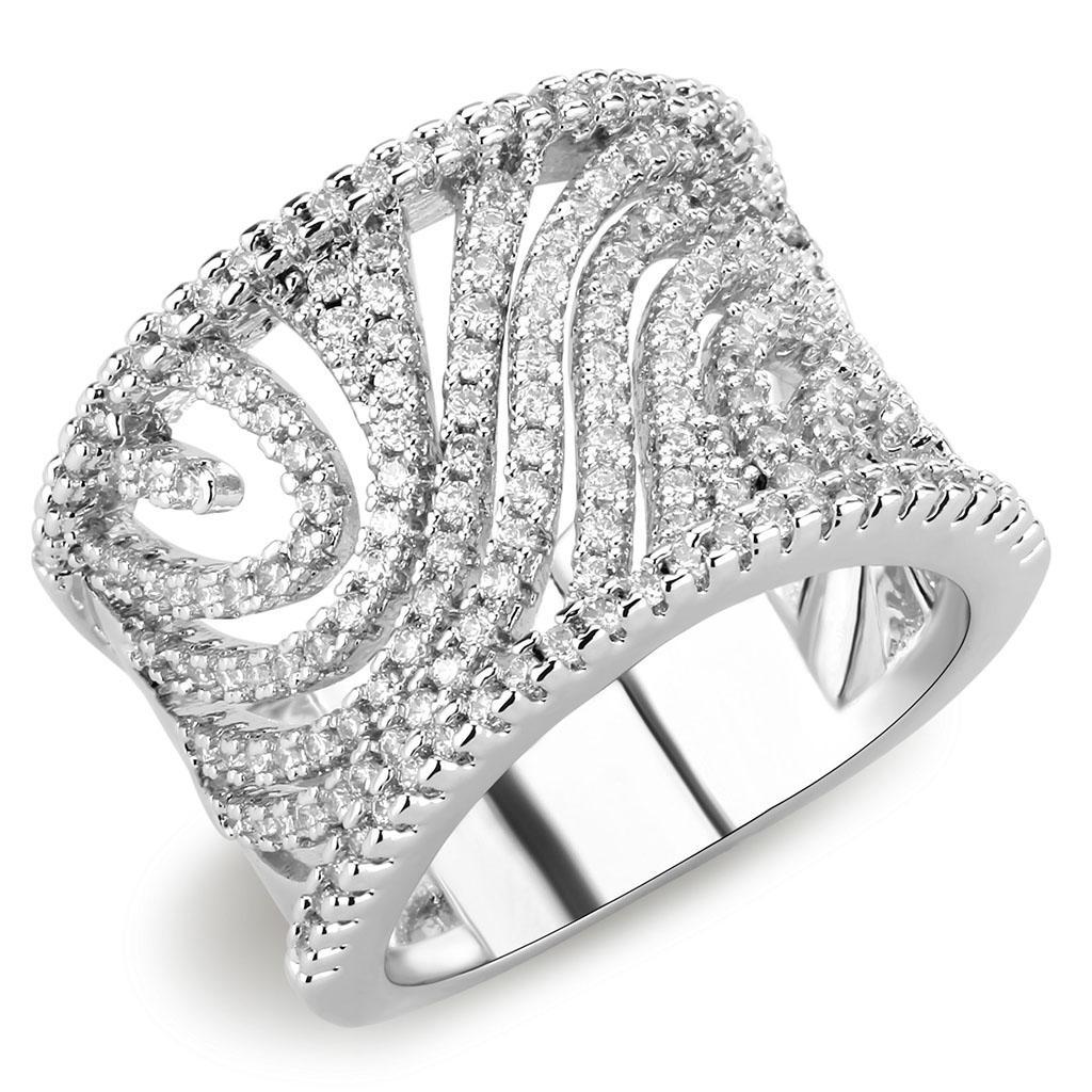 3W1548 - Rhodium Brass Ring with AAA Grade CZ  in Clear LuxuryLifeWay Online Store
