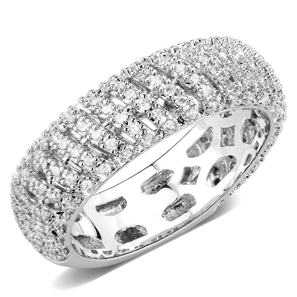 3W1550 - Rhodium Brass Ring with AAA Grade CZ  in Clear LuxuryLifeWay Online Store