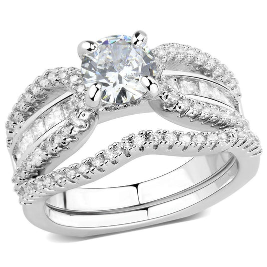 3W1556 - Rhodium Brass Ring with AAA Grade CZ  in Clear LuxuryLifeWay Online Store