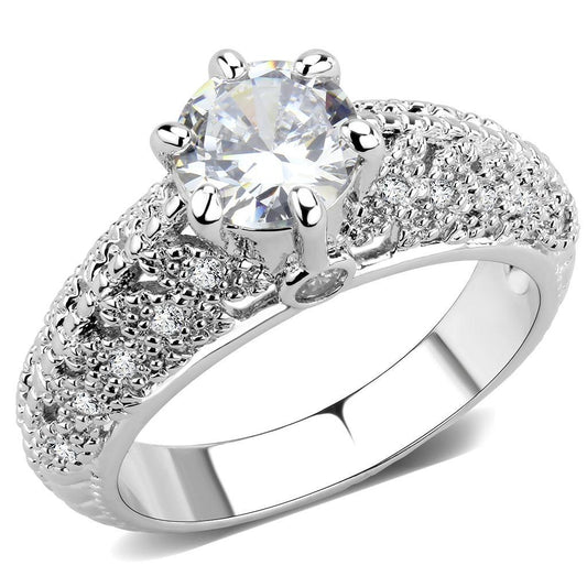 3W1576 - Rhodium Brass Ring with AAA Grade CZ  in Clear LuxuryLifeWay Online Store