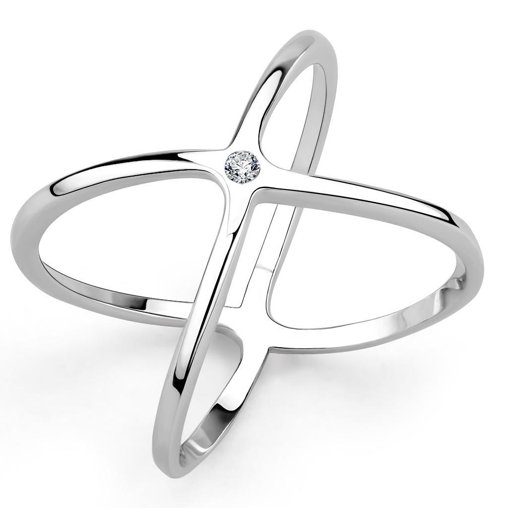 3W1584 - Rhodium Brass Ring with AAA Grade CZ  in Clear LuxuryLifeWay Online Store