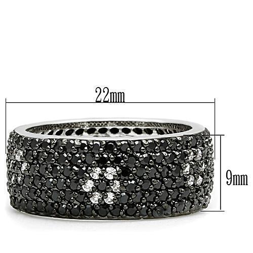 3W158 - Rhodium + Ruthenium Brass Ring with AAA Grade CZ  in Jet LuxuryLifeWay Online Store