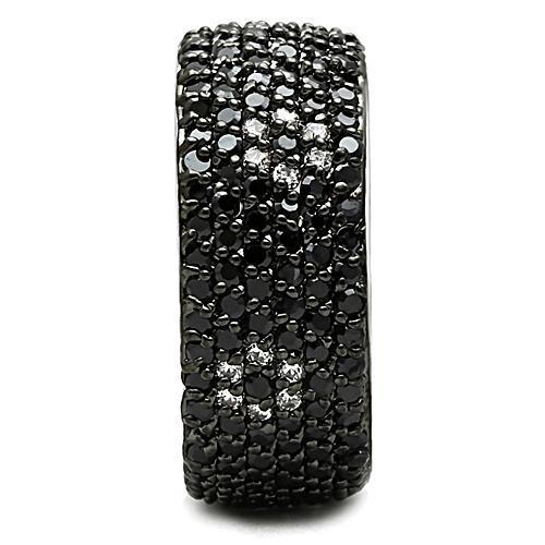 3W158 - Rhodium + Ruthenium Brass Ring with AAA Grade CZ  in Jet LuxuryLifeWay Online Store